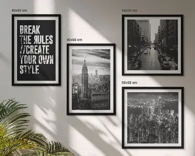 Stadsstraten in zwart-wit kunstwerk als meerluik in lijst