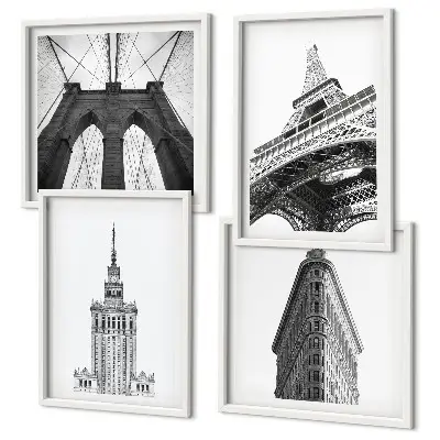 Set van posters met lijst Architectuur in zwart-wit minimalisme