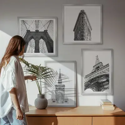 Architectuur in zwart-wit minimalisme set van posters met lijst