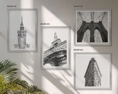 Architectuur in zwart-wit minimalisme set van posters met lijst