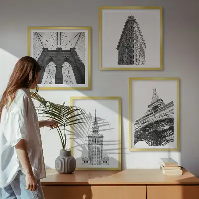 Architectuur in zwart-wit minimalisme set van posters met lijst