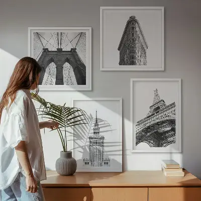Architectuur in zwart-wit minimalisme set van posters met lijst