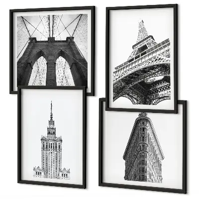 Architectuur in zwart-wit minimalisme set van posters met lijst
