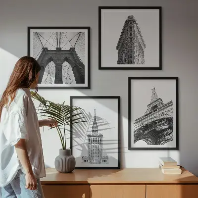 Architectuur in zwart-wit minimalisme set van posters met lijst