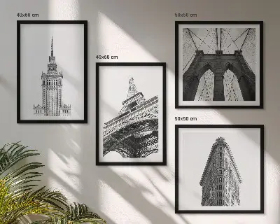 Architectuur in zwart-wit minimalisme set van posters met lijst