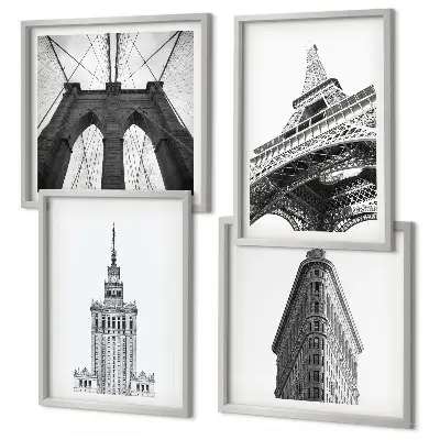 Architectuur in zwart-wit minimalisme set van posters met lijst