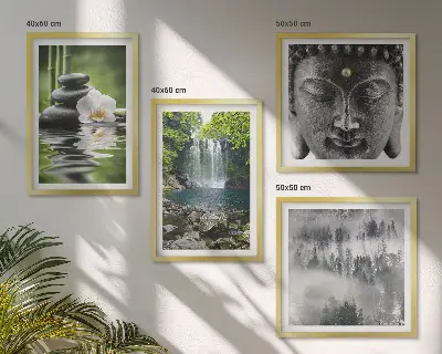Meerluik in lijst harmonie van natuur met stenen, water en Boeddha