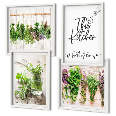 Set van posters met lijst Keukenthema met gedroogde kruiden