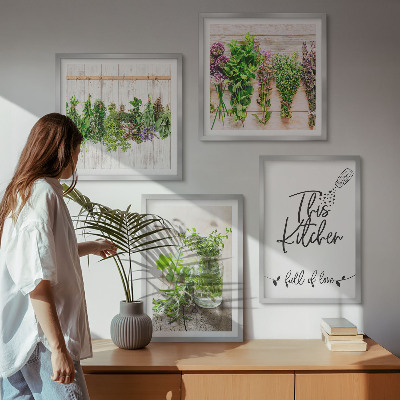 Set van posters met lijst Keukenthema met gedroogde kruiden