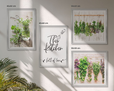 Set van posters met lijst Keukenthema met gedroogde kruiden