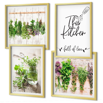 Set van posters met lijst Keukenthema met gedroogde kruiden