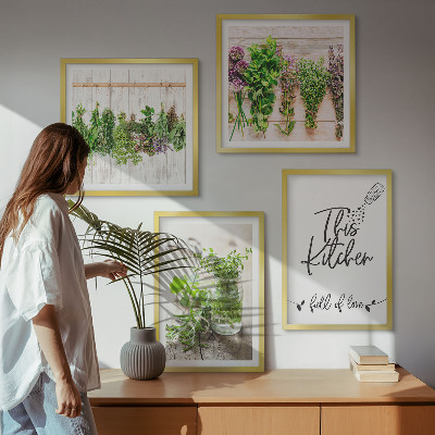 Set van posters met lijst Keukenthema met gedroogde kruiden