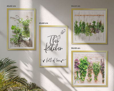 Set van posters met lijst Keukenthema met gedroogde kruiden