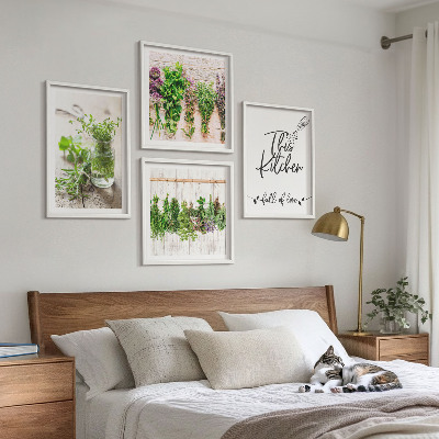 Set van posters met lijst Keukenthema met gedroogde kruiden
