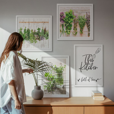 Set van posters met lijst Keukenthema met gedroogde kruiden