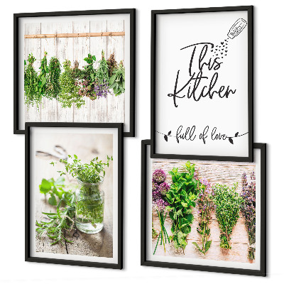 Set van posters met lijst Keukenthema met gedroogde kruiden