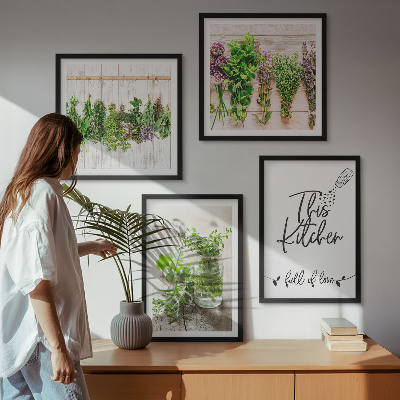 Set van posters met lijst Keukenthema met gedroogde kruiden