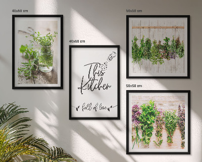 Set van posters met lijst Keukenthema met gedroogde kruiden