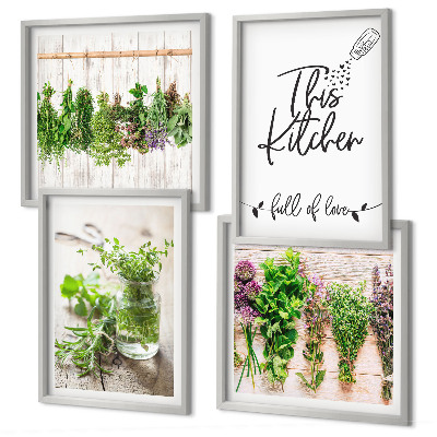 Set van posters met lijst Keukenthema met gedroogde kruiden