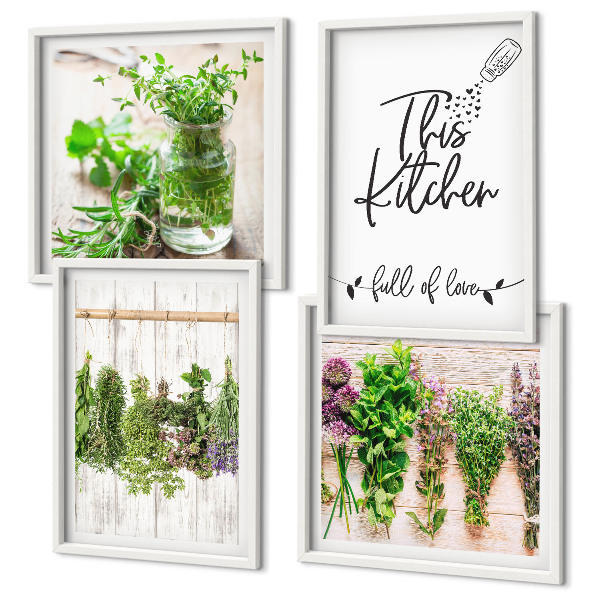 Set van posters met lijst Kruidenplanten voor in de keuken om te drogen
