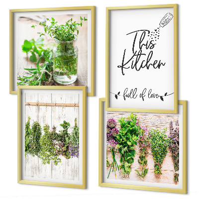 Set van posters met lijst Kruidenplanten voor in de keuken om te drogen