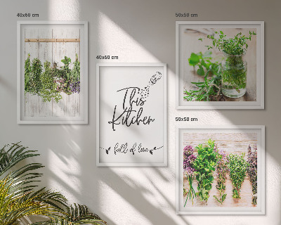 Set van posters met lijst Kruidenplanten voor in de keuken om te drogen