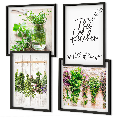 Set van posters met lijst Kruidenplanten voor in de keuken om te drogen