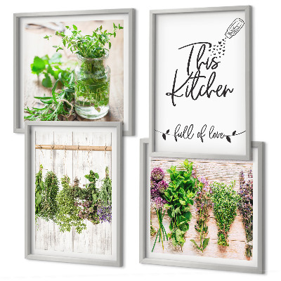 Set van posters met lijst Kruidenplanten voor in de keuken om te drogen