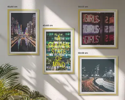 Set van posters met lijst Neonreclames in de stad 's nachts