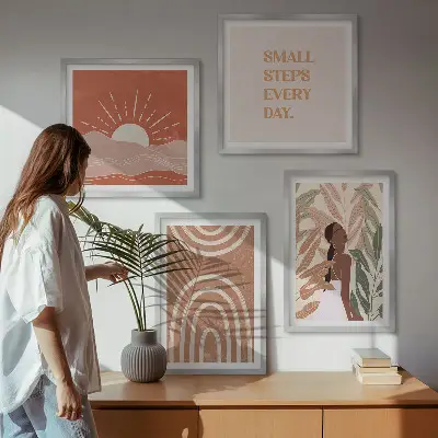 Boho abstracte vormen meerluik in lijst