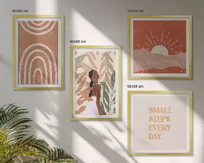 Boho abstracte vormen meerluik in lijst