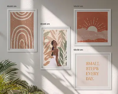 Boho abstracte vormen meerluik in lijst