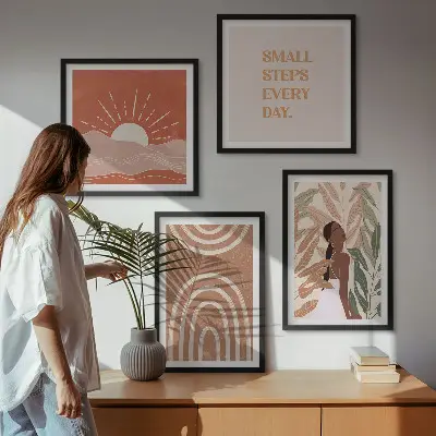 Boho abstracte vormen meerluik in lijst