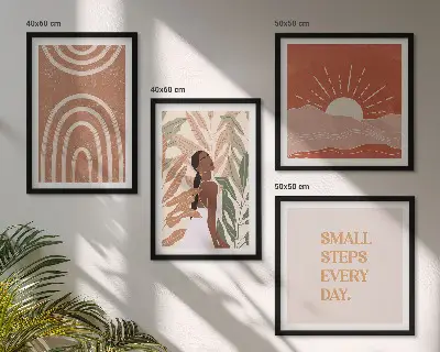 Boho abstracte vormen meerluik in lijst