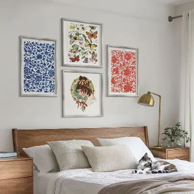 Posterset met lijsten vintage bloemen en vlinderornamenten
