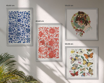 Set van posters met lijst Vintage bloemen en vlinders ornamenten