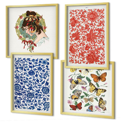 Set van posters met lijst Vintage bloemen en vlinders ornamenten