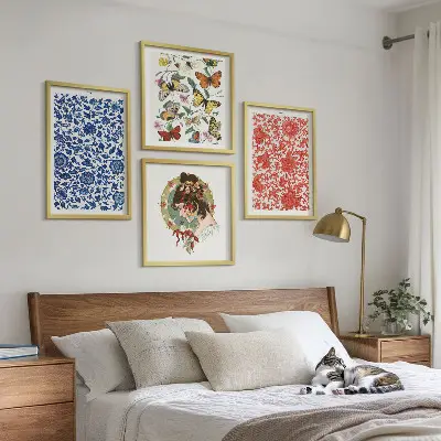 Posterset met lijsten vintage bloemen en vlinderornamenten