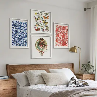 Posterset met lijsten vintage bloemen en vlinderornamenten