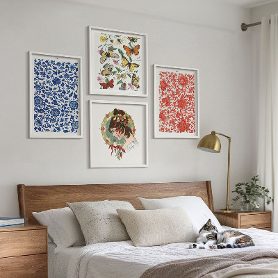 Set van posters met lijst Vintage bloemen en vlinders ornamenten