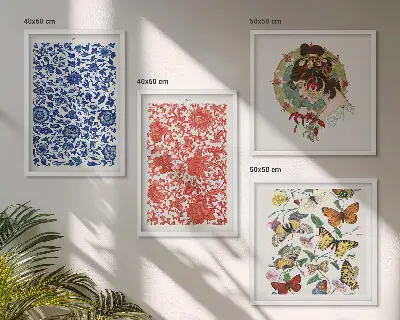 Posterset met lijsten vintage bloemen en vlinderornamenten