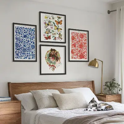Posterset met lijsten vintage bloemen en vlinderornamenten