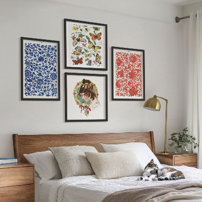 Set van posters met lijst Vintage bloemen en vlinders ornamenten