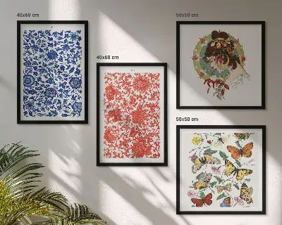 Posterset met lijsten vintage bloemen en vlinderornamenten