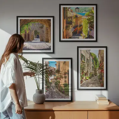 Italiaanse straatbloemen architectuur meerluik in lijst