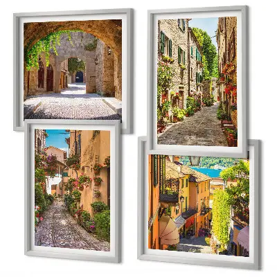 Italiaanse straatbloemen architectuur meerluik in lijst