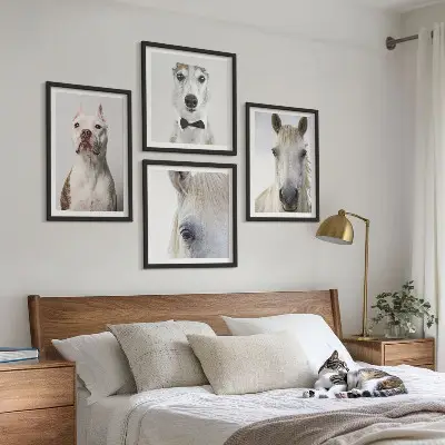 Set van posters met lijst Elegante portretten van honden en paarden.