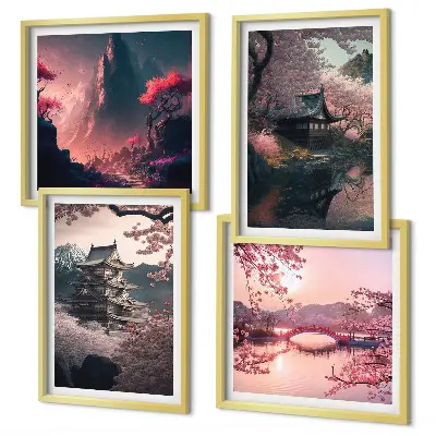 Fantasielandschappen van Japan meerluik in lijst