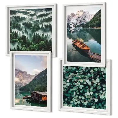 Set van posters met lijst Bergmeer, boot, mist