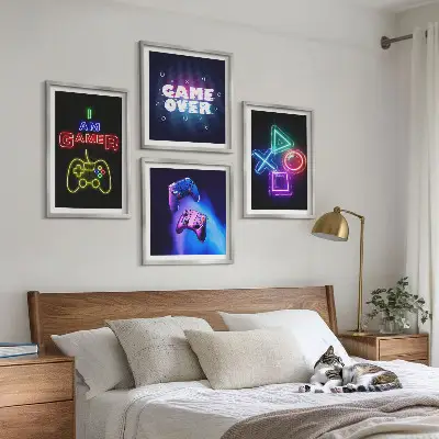 Meerluik in lijst decoratieve wandkunst met gamepads en spelerspictogrammen